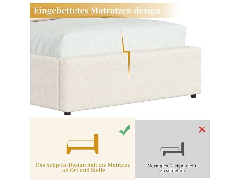  Lit enfant simple 90×200 cm coffre, led réglable - okmyhome- bouclé blanc, sans matelas, sommier inclus  - Conforama E