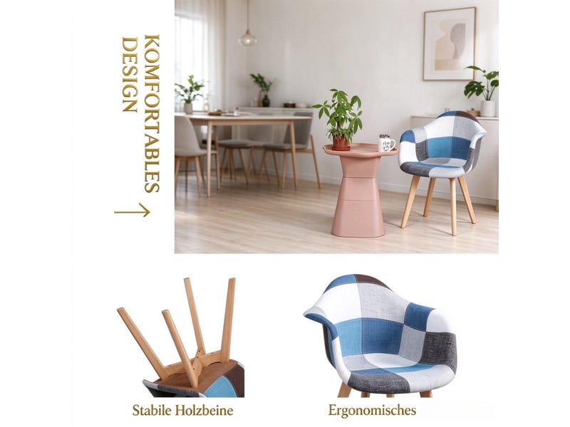  Chaise de salle à manger - ensemble élégant de 2 fauteuils lounge, chaises de bureau, 43 x 47 x 81.5 cm, bleu  - Conforama D