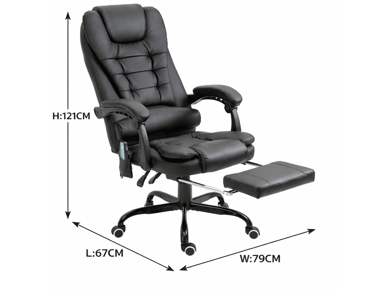  Chaise de bureau vinsetto massante 7 zones, hauteur réglable, pivotante avec repose-pieds intégré  - Conforama C