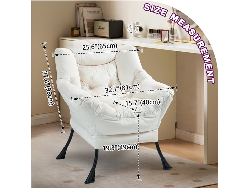  Fauteuil de détente modenvie avec poche latérale blanc cassé structure métal 75 x 80 x 85 cm  - Conforama C
