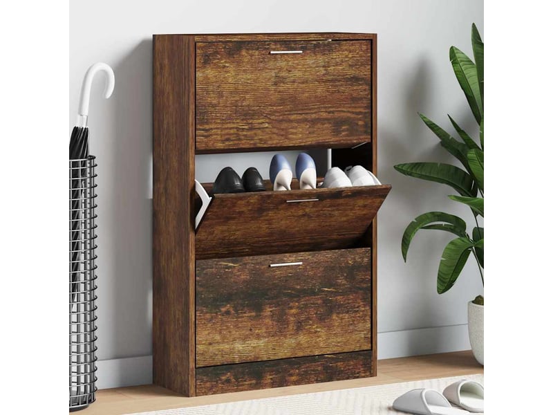  Meuble à chaussure | armoire à chaussures chêne fumé 63x24x103 cm bois d'ingénierie  - Conforama B