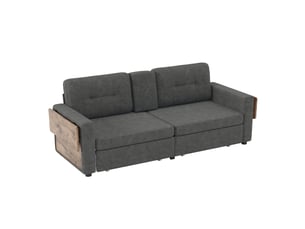 Canapé 2 places en chenille avec rangement intégré, table d’appoint réglable et porte-gobelets - gris foncé