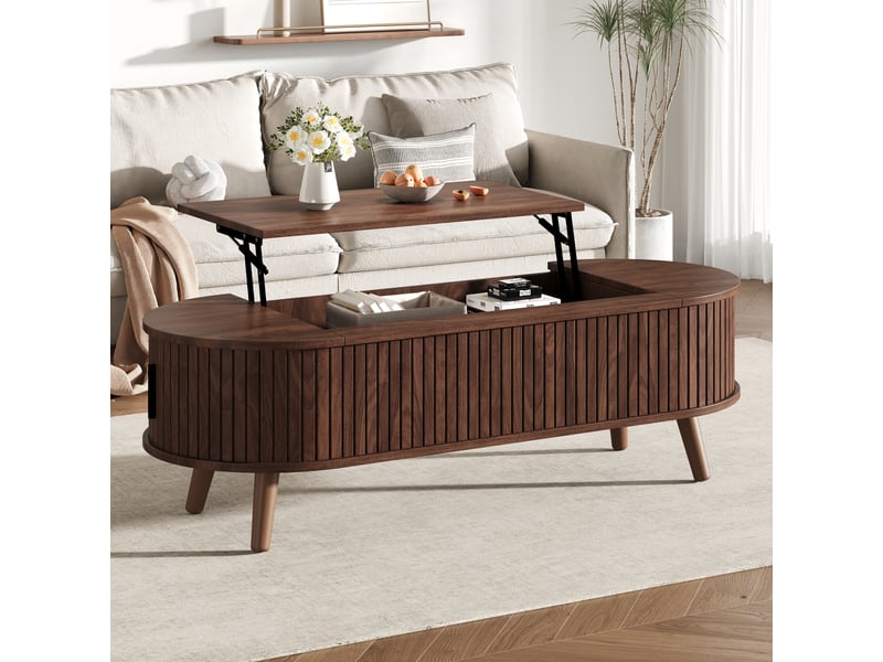  Table basse relevable - truxen8 - noyer - rangement caché - 5 étagères 120x50x39.5cm - Conforama W