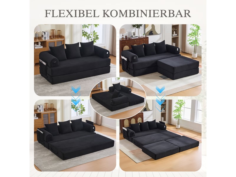  Canapé d'angle réversible fixe 3 places tissu noir canapé compressible - Conforama D