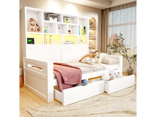 Lit avec rangement 90x200 cm <strong>OKMYHOME</strong> <strong></strong> coloris blanc