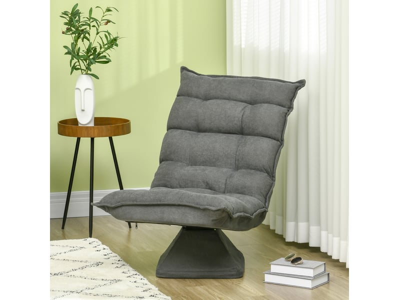  Fauteuil de sol modenvie pivotant avec dossier réglable, microfibre grise, 62 x 70 x 95 cm  - Conforama B