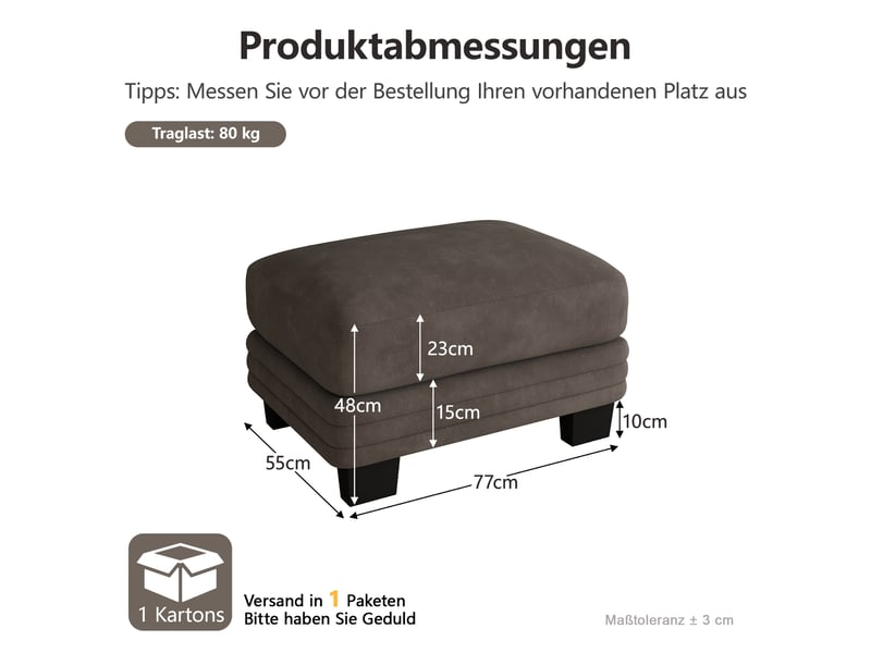  Pouf de canapé 77x55x48 cm - ottoman modulable en chenille - pouf de salon - marron  - Conforama C