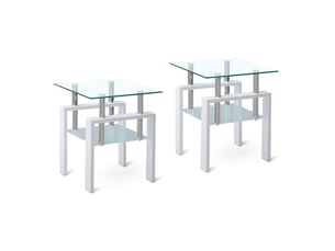 Lot de 2 tables d'appoint 2 niveaux en verre trempé transparent homvra