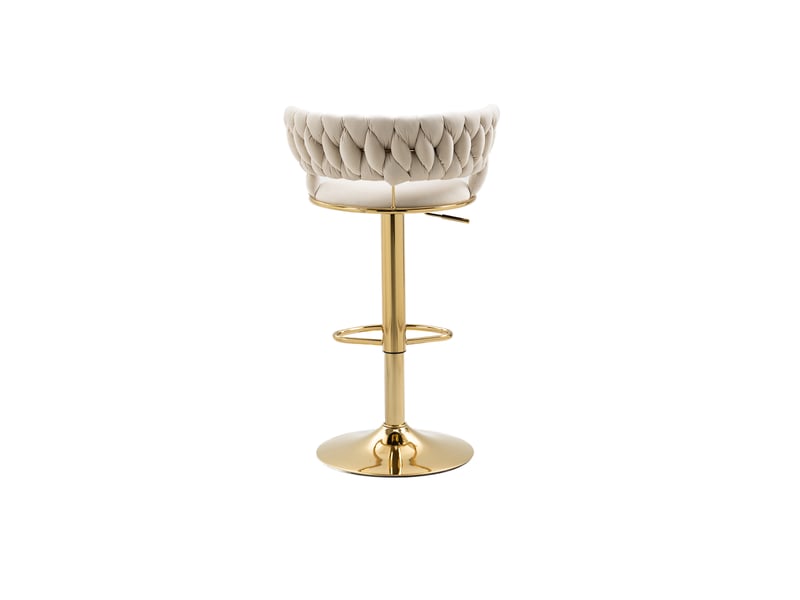  Lot de 2 tabourets de bar pivotants 360° en velours, hauteur réglable, dossier tressé  - Conforama D
