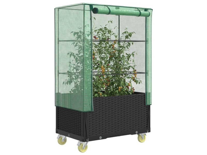  Jardinière - bac à fleurs surélevée avec housse et roues aspect rotin  - Conforama B