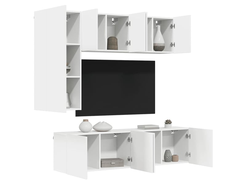  Meuble tv - unités murales tv 5 pcs blanc bois d'ingénierie  - Conforama D