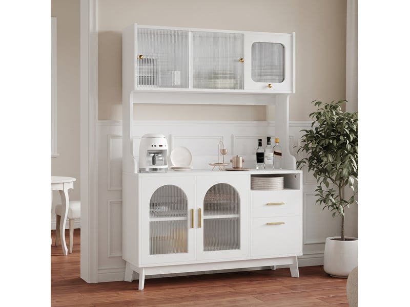 Buffet haut 120 x 40 x 178 cm avec prises, ports usb-a et usb-c, blanc - Conforama D
