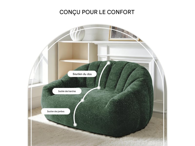  Pouf fauteuil avec accoudoirs en flanelle vert T3800P525878 - Conforama D