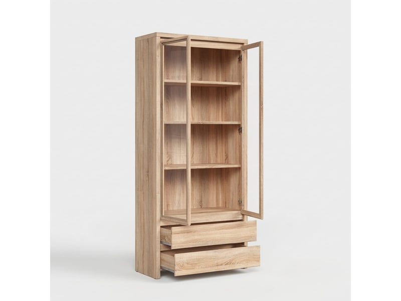  Vitrine de salon kaspian avec 2 portes en verre et 2 tiroirs  - Conforama C