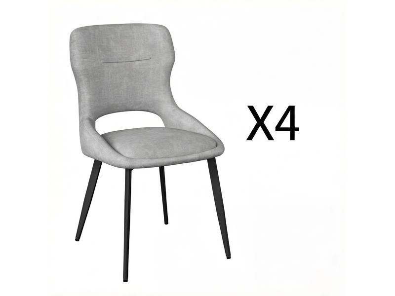  Chaise de salle à manger lot de 4 avec accoudoirs  - dossier enveloppant pieds en bois chenille gris  - Conforama A