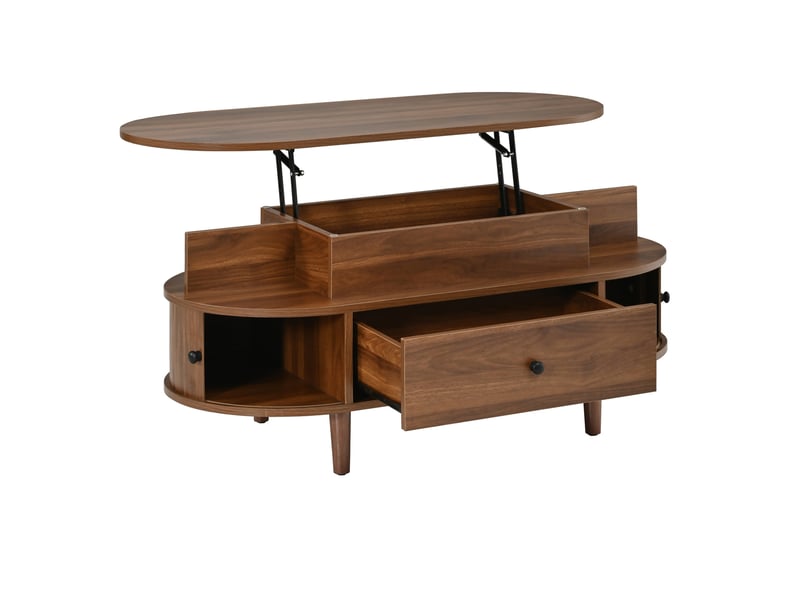 Table basse ovale relevable 105x50x60,5 cm avec rangement, mdf coloris noyer - Conforama D