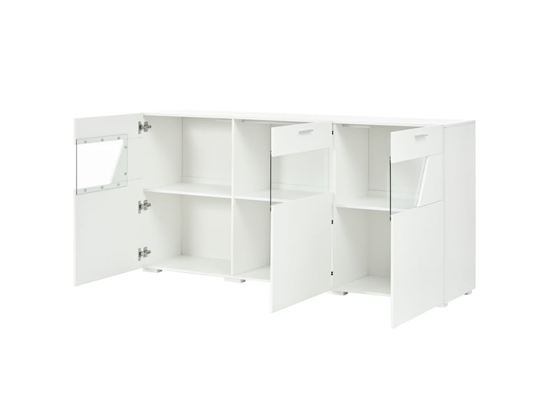  Buffet 3 portes avec led et 6 compartiments, 160x38x78 cm blanc  - Conforama E