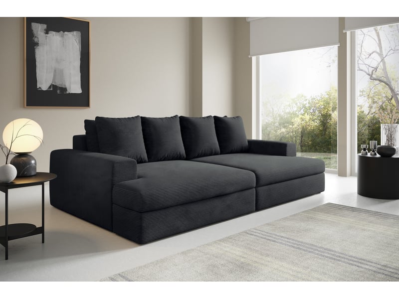  Canapé droit 4 places confort assise profonde en velours côtelé caldo noir  - Conforama B