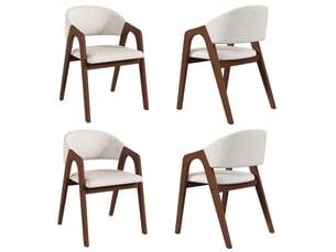 Chaise de salle à manger par lot de 4 avec accoudoirs et assise rembourrée en lin et bois noyer et beige avoine
