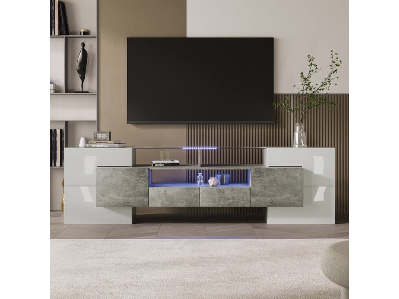  Meuble tv 200 cm – design moderne, led app, rangement xxl,gris  - Conforama D
