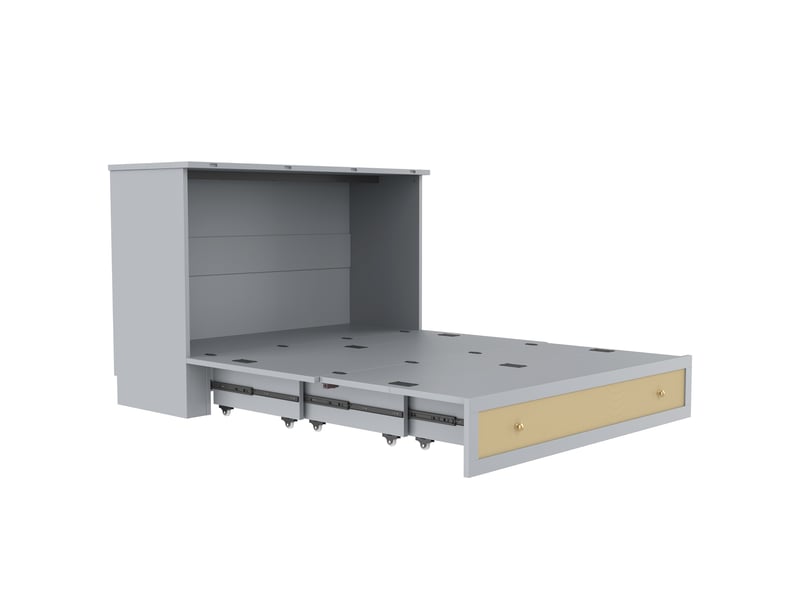  Lit escamotable 140 x 200 cm gris avec tiroir de rangement, usb, prise et étagère  - Conforama A