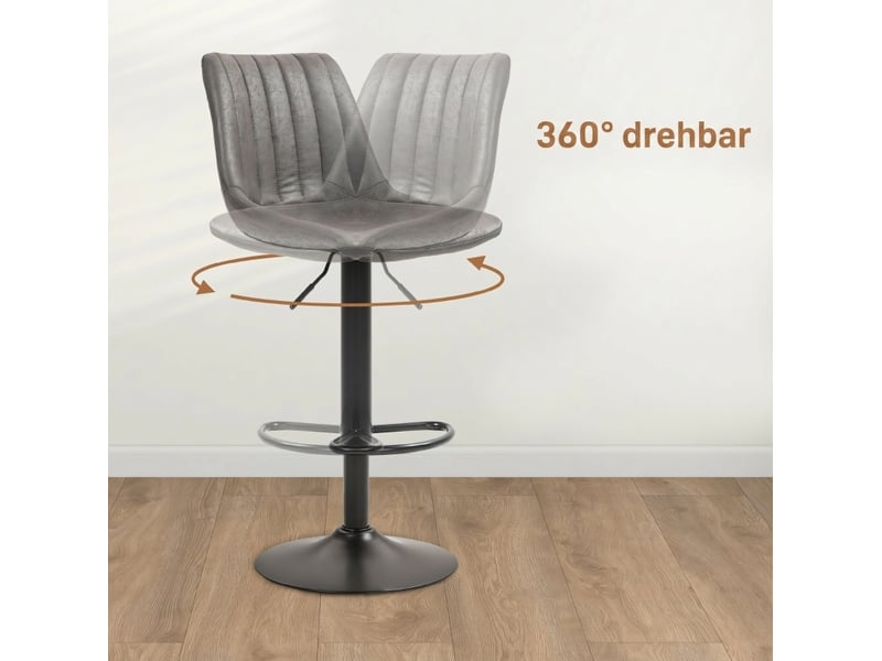  Tabouret de bar rétro réglable avec repose-pieds et dossier, lot de 2, en métal, gris foncé  - Conforama E