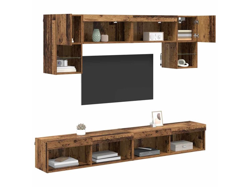  Unités murales tv avec led 6 pc bois ancien bois d'ingénierie shl43148  - Conforama C