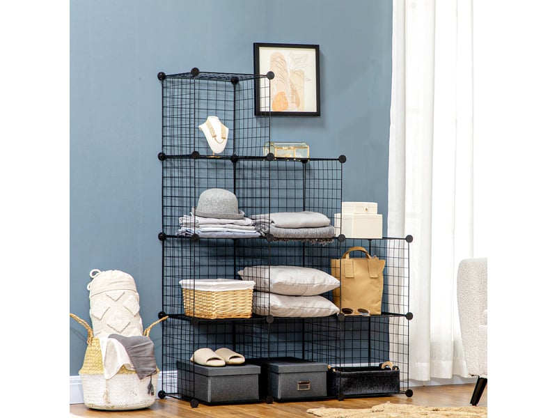  Bibliothèque gain de place, 9 cubes en maille avec panneaux en acier et pp, 35 x 35 x 35 cm, noire  - Conforama C