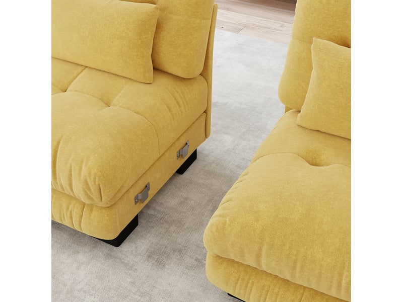 Canapé d’angle modulaire 3 places 313x145x81 cm avec ottomans mobiles chenille jaune - Conforama D