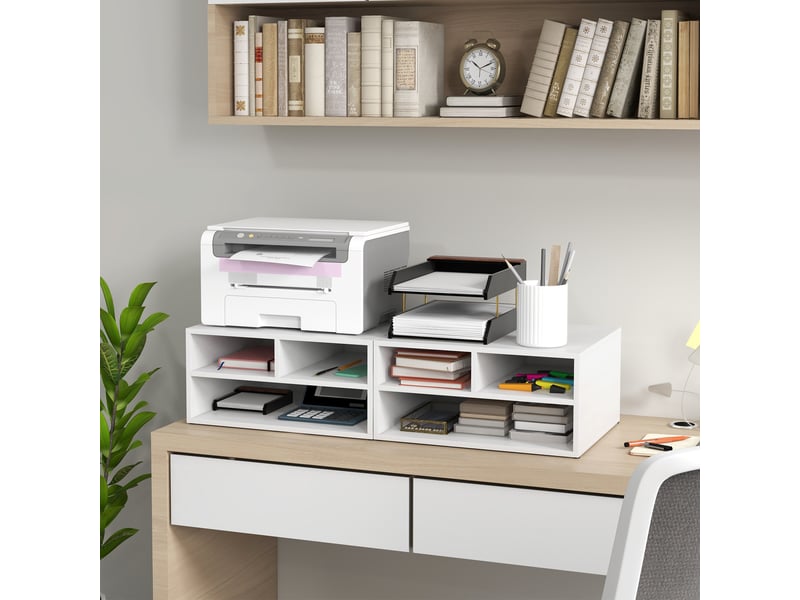  Support pour imprimante de bureau avec 3 étagères ouvertes, 2 niveaux, 47 x 40 x 22,5 cm, blanc  - Conforama D