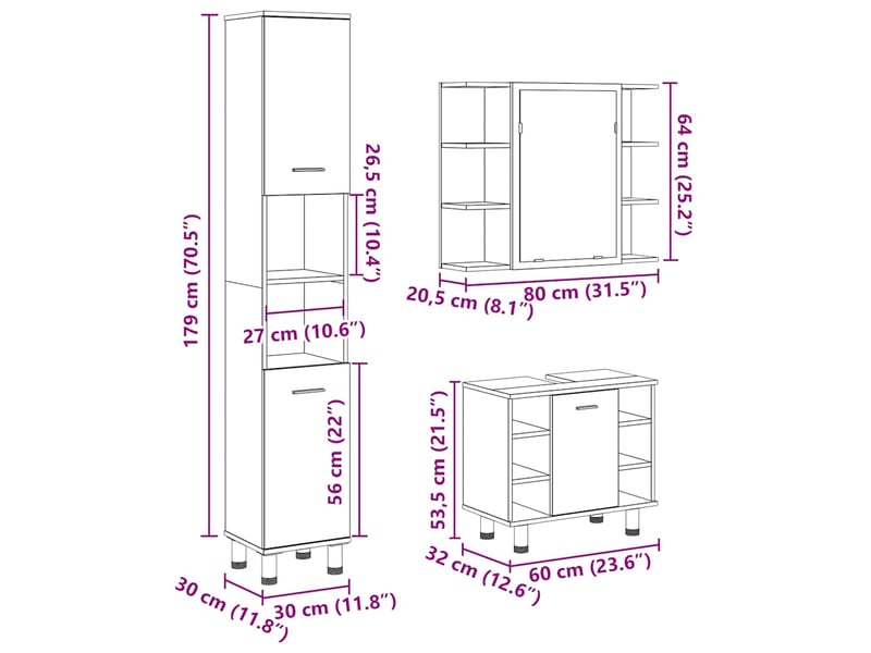 Ensemble de meubles de salle de bain 3 pcs gris béton cf63785 - Conforama E