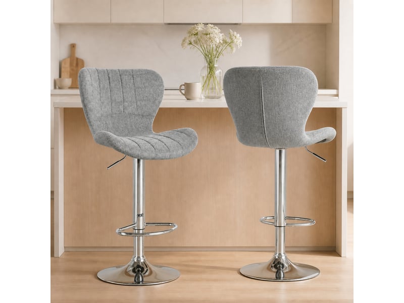  Ensemble de 2 tabourets de bar pivotants à hauteur réglable, avec repose-pieds et dossier en tissu, gris  - Conforama C