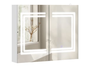 Meuble de salle de bain avec miroir, étagères réglables, interrupteur tactile et éclairage à couleur réglable, 80 x 15 x 65 cm, blanc brillant