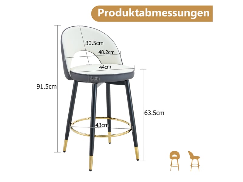  Lot de 2 tabourets de bar,44x44x91,5 cm,pivotants 360°,similicuir,gris foncé et blanc  - Conforama C
