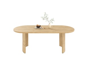 Table à manger 200x90x75 cm, 6 à 8 personnes, angles arrondis, plateau 28 mm pieds courbés mdf chêne clair