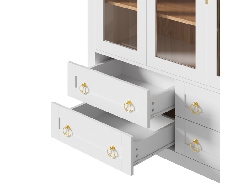  Buffet haut blanc 3 portes vitrées et 4 tiroirs, niche en arche ouverte, rangement moderne pour le séjour  - Conforama D