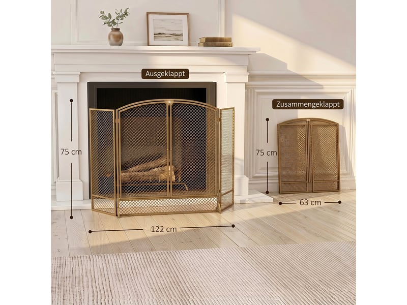  Pare-étincelles de cheminée, pare-étincelles en 3 parties avec double porte 122x75cm  - Conforama E