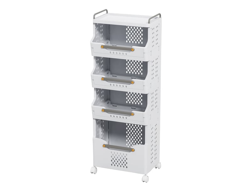  Chariot de rangement à 4 niveaux, avec roulettes et poignée de poussée, paniers multifonctions pour la cuisine, la salle de bain et la buanderie  - Conforama C