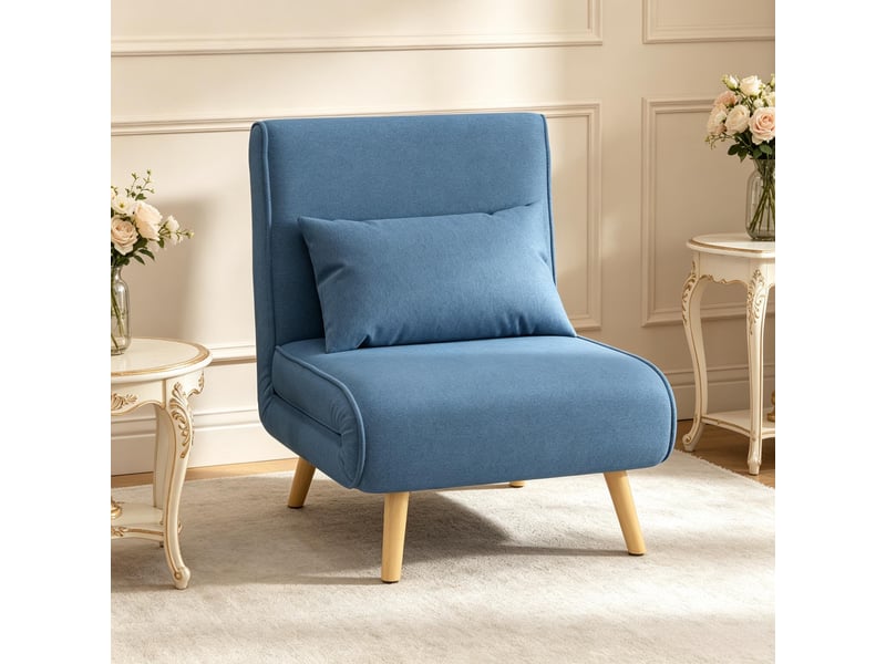 Fauteuil convertible 1 place avec dossier réglable sur 5 positions et coussin amovible, en polyester et métal bleu - Conforama B