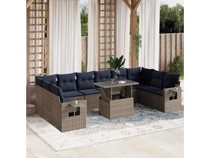 Vidaxl ensemble de canapé de jardin 11 pcs avec coussins gris résine tressée