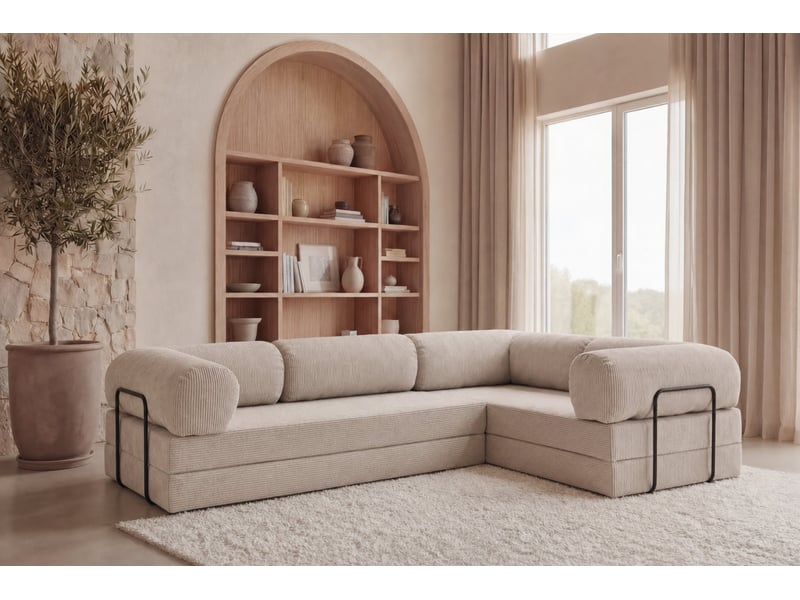  Cosima l - canapé d'angle convertible petit velours côtelé 4 places beige gauche  - Conforama D