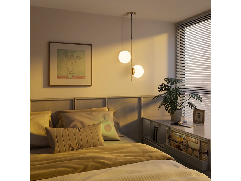  Suspension luminaire moderne, lustre plafonnier de double-tête, lumière suspendue réglable pour entrée, salon, ton doré  - Conforama C