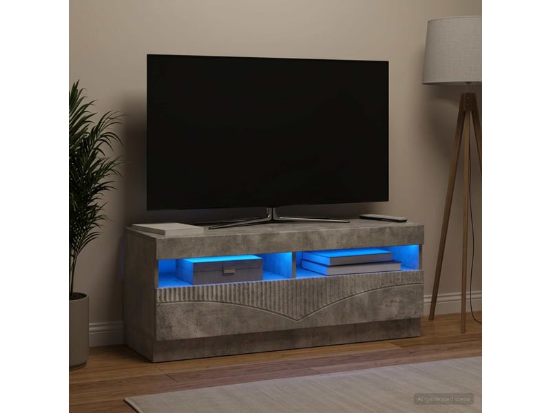 Meuble tv - banc tv - meuble de rangement led gris béton bois d'ingénierie - Conforama D