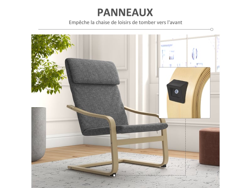  Fauteuil de salon, fauteuil chambre avec accoudoirs incurvés, coussin, tissu aspect lin, gris, 65 x 79 x 98 cm  - Conforama W