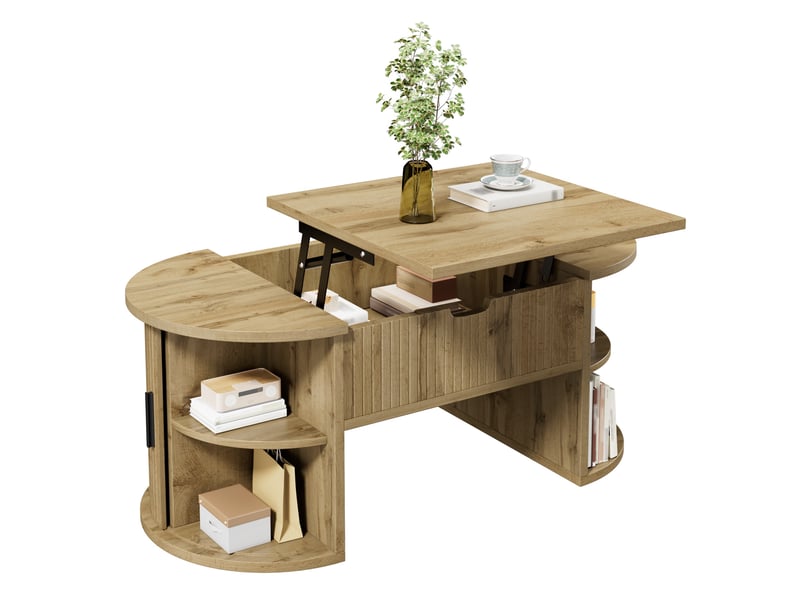  Table basse relevable - 100x50x40.5cm - table basse avec plateau relevable, coffre caché &amp; 2 portes coulissantes - bois naturel  - Conforama A