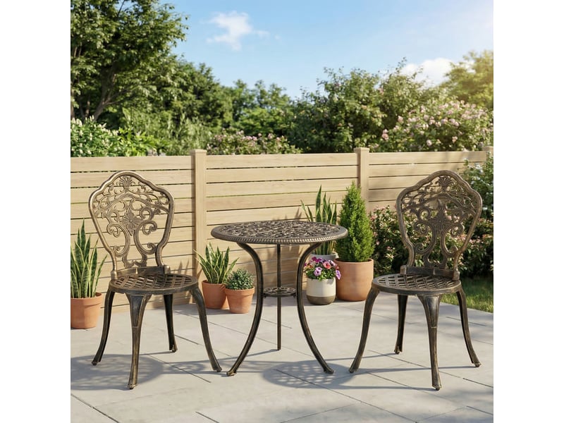  Ensemble bistrot pour jardin en aluminium salon de jardin 3 pièces 2 chaises + table ronde imitation fer forgé  - Conforama C