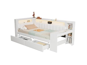 Lit avec rangement 90x200 cm MEUBLIV   coloris blanc