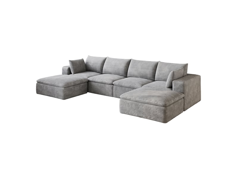  Canapé modulaire 6 places, coussins amovibles et soutien en mousse, en velours côtelé gris foncé, 340 × 160 × 60 cm  - Conforama A