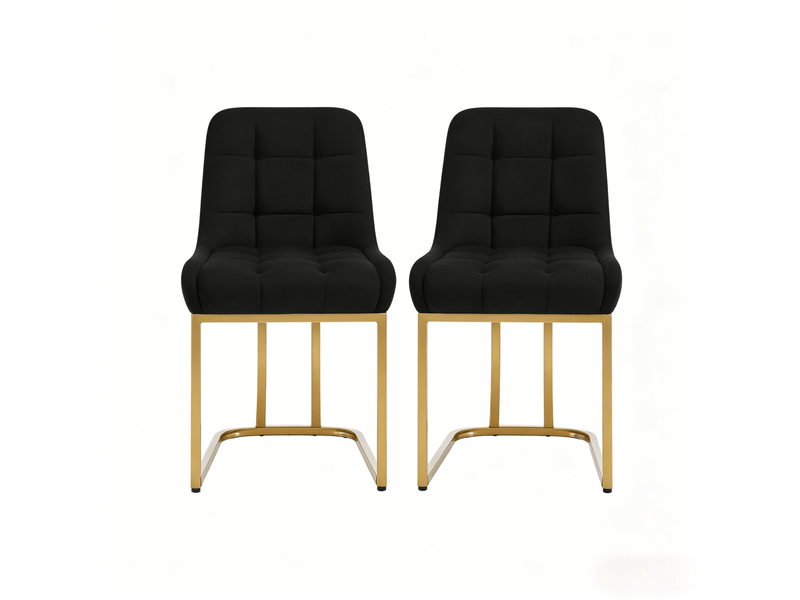 Chaise de salle à manger lot de 2 avec dossier ergonomique, patins réglables, en velours et métal noir et doré - Conforama A