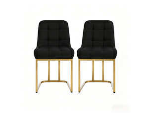 Chaise de salle à manger lot de 2 avec dossier ergonomique, patins réglables, en velours et métal noir et doré